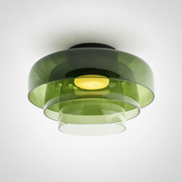 Metal and Glass Flush Mount Ceiling Fixture, Integrated LED