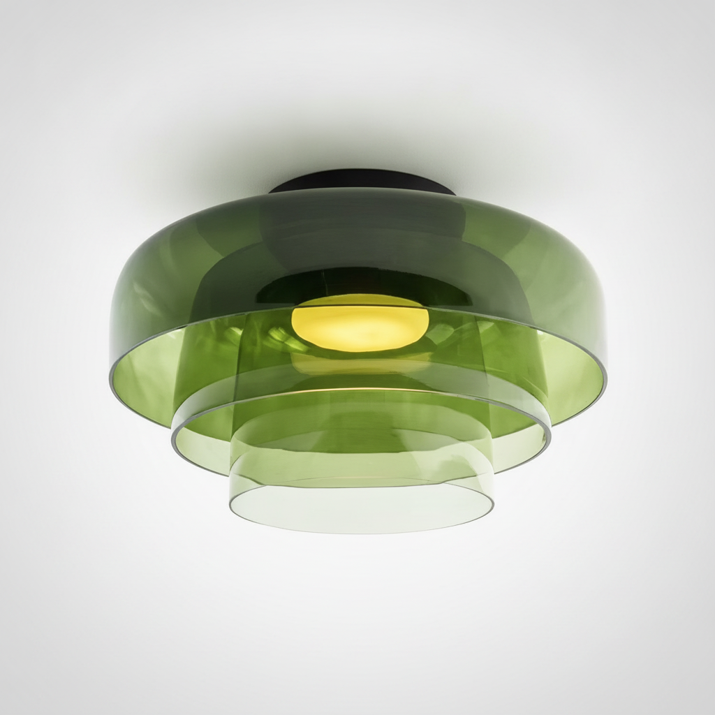 Metal and Glass Flush Mount Ceiling Fixture, Integrated LED