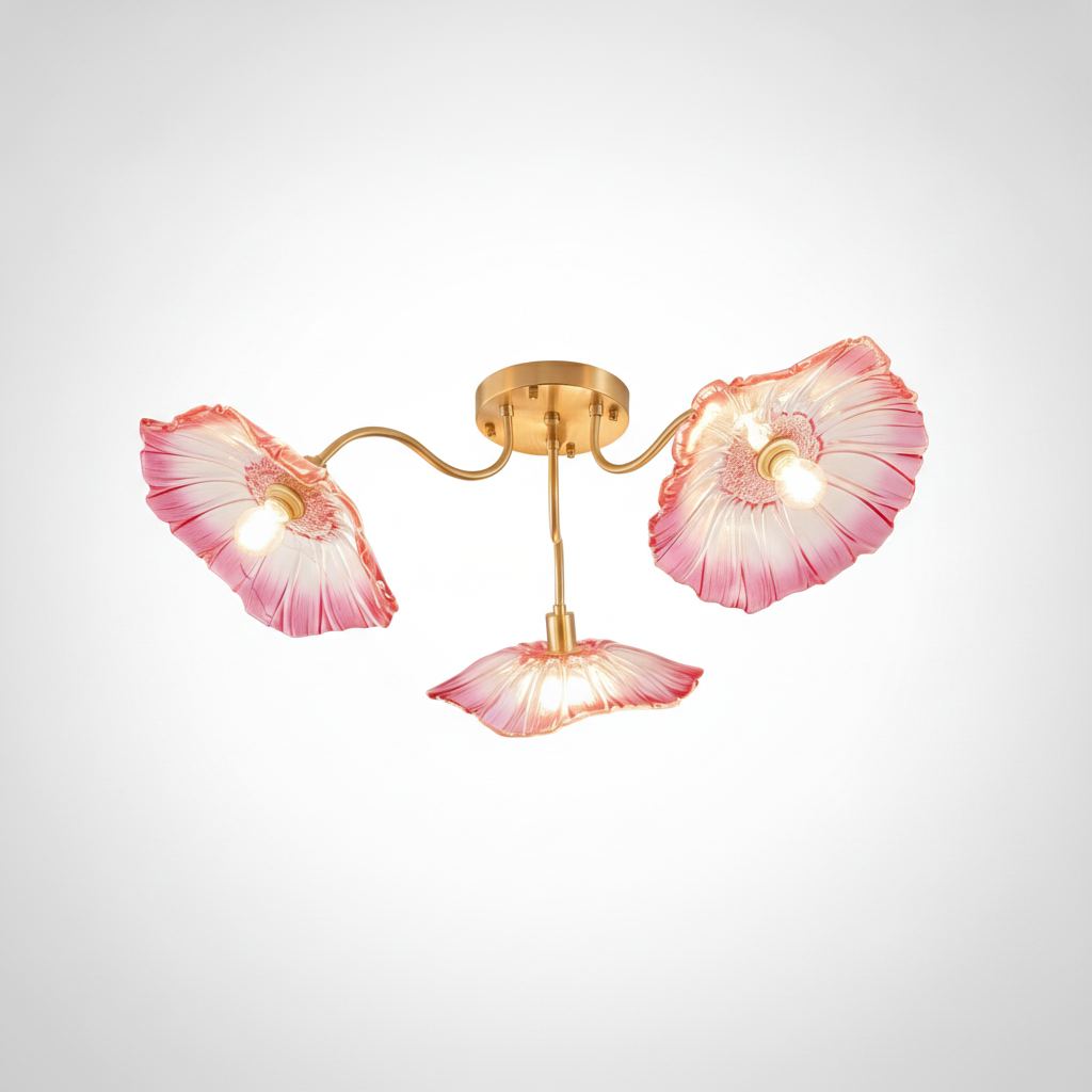 Ceiling Light Organic Gold Metal Leaf Shaped Frosted Glass, E26 Base