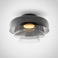 Metal and Glass Flush Mount Ceiling Fixture, Integrated LED
