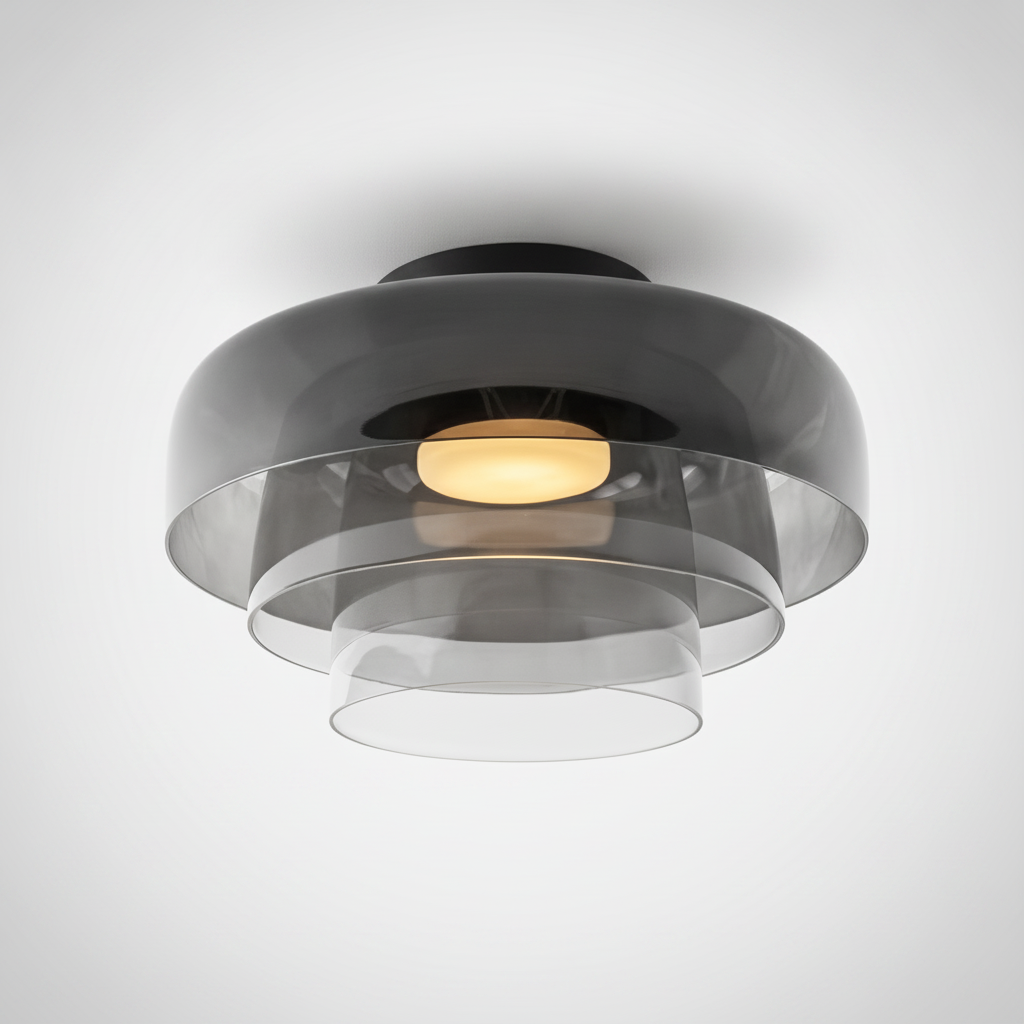 Metal and Glass Flush Mount Ceiling Fixture, Integrated LED