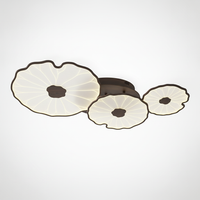 Flush Mount Ceiling Lamp Lotus Leaf Metal Acrylic, Wood Grain Finish