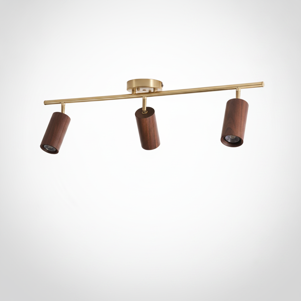 Ceiling Light Japandi Minimalist Wood Brass Acrylic Shade, E26 Base