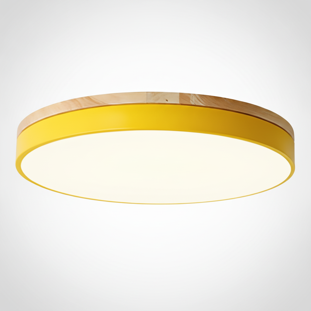Modern Flush Mount Ceiling Fixture Circular Wood Metal Acrylic