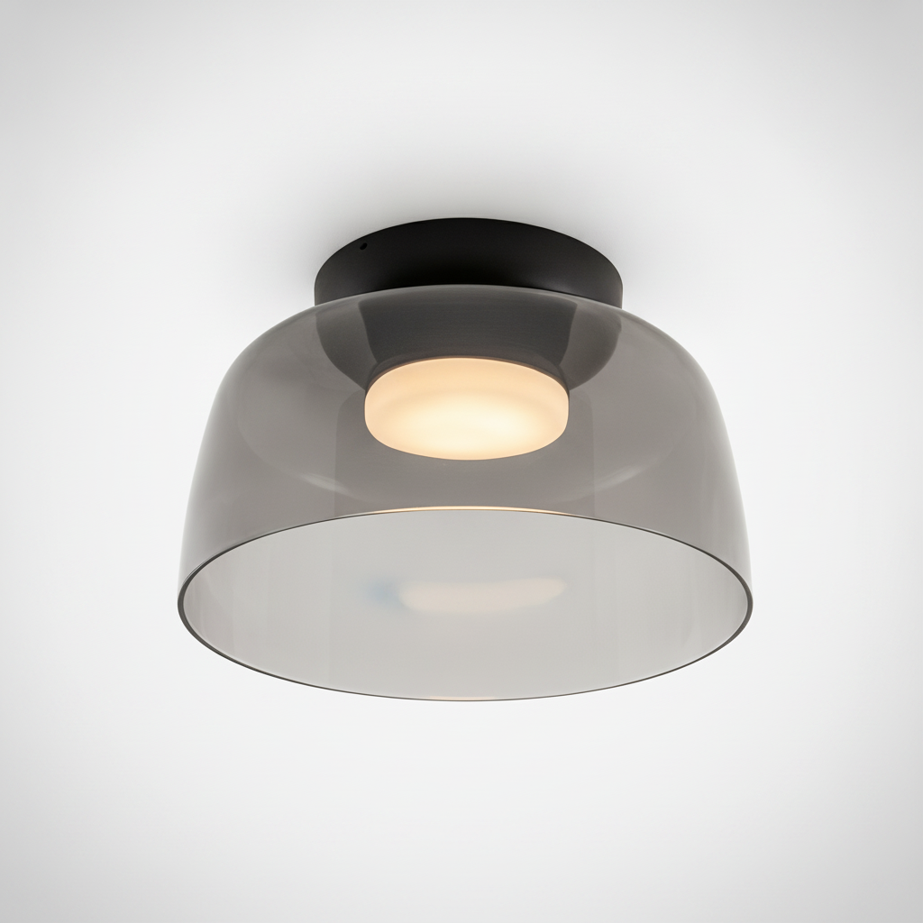 Metal and Glass Flush Mount Ceiling Fixture, Integrated LED