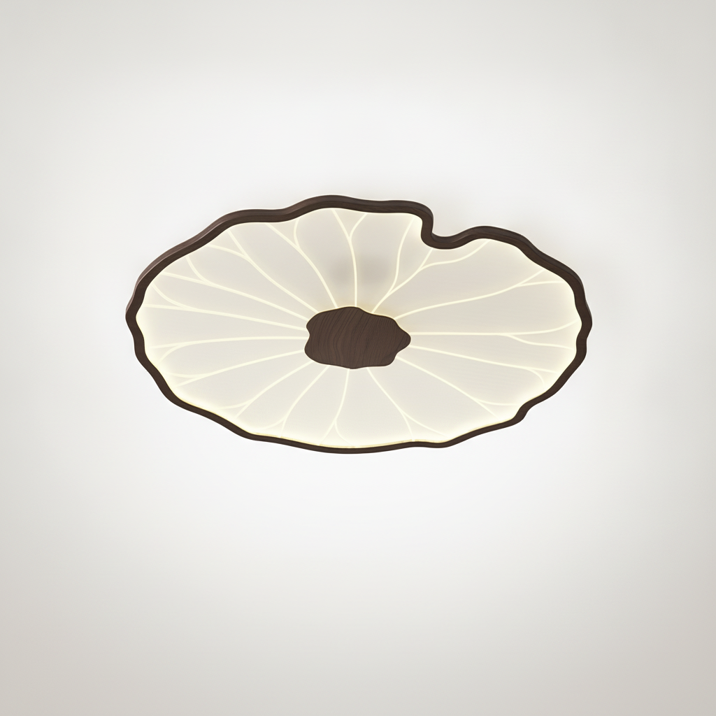 Flush Mount Ceiling Lamp Lotus Leaf Metal Acrylic, Wood Grain Finish