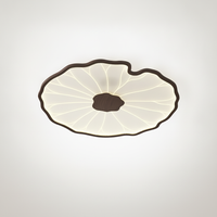 Flush Mount Ceiling Lamp Lotus Leaf Metal Acrylic, Wood Grain Finish
