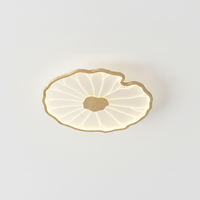 Flush Mount Ceiling Lamp Lotus Leaf Metal Acrylic, Wood Grain Finish
