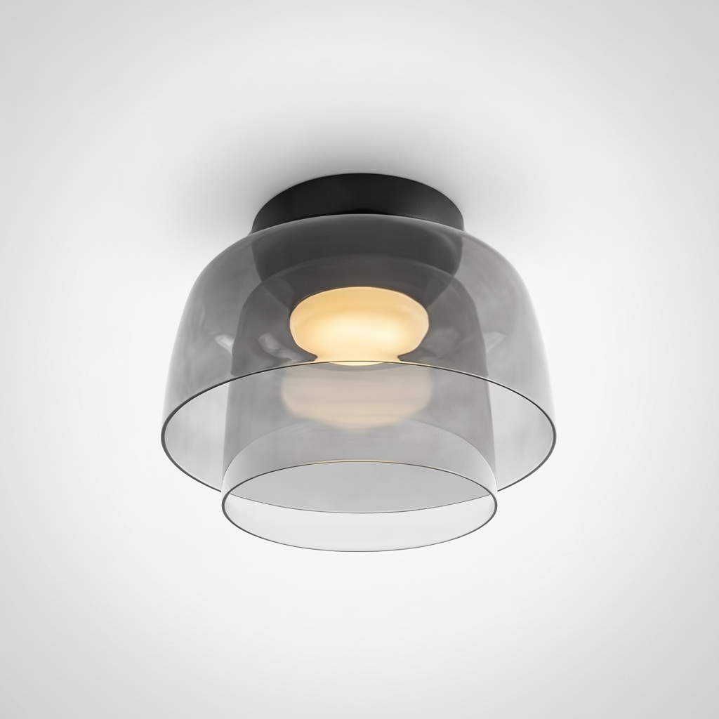 Metal and Glass Flush Mount Ceiling Fixture, Integrated LED