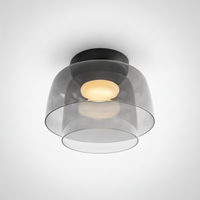 Metal and Glass Flush Mount Ceiling Fixture, Integrated LED