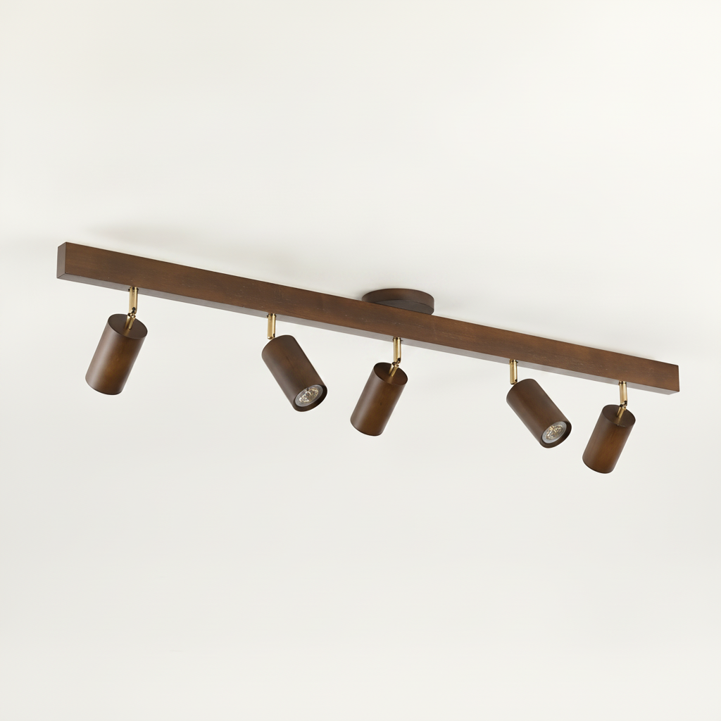 Ceiling Spotlight Rustic Natural Wood Beam, Metal, E27 Base