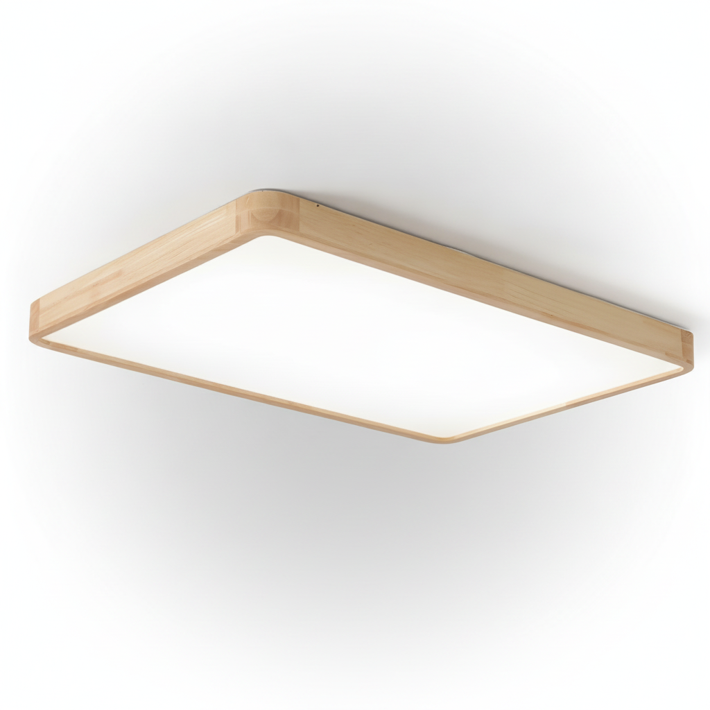 Flush Mount Ceiling Light Modern Geometric Natural Rubberwood