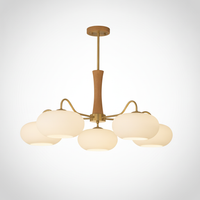 Chandelier Organic Brass Wooden Persimmon White Glass, E26 Base