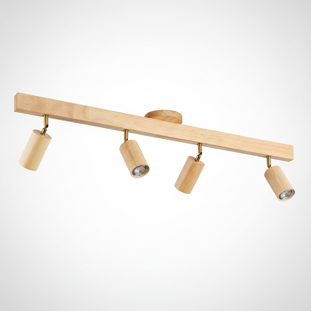 Ceiling Spotlight Rustic Natural Wood Beam, Metal, E27 Base