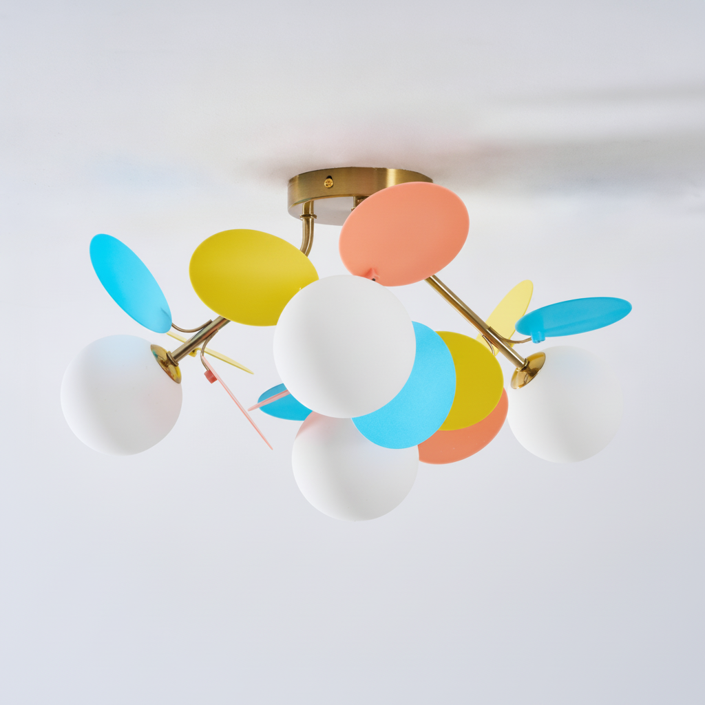Round Macaron Ceiling Light Metal Body Acrylic Leaf Discs, G9 Base