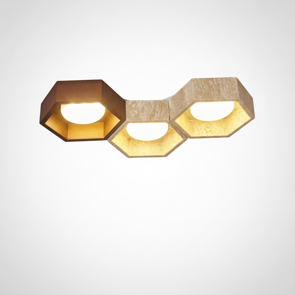 Flush Mount Ceiling Light Yellow Travertine Stone with Frame