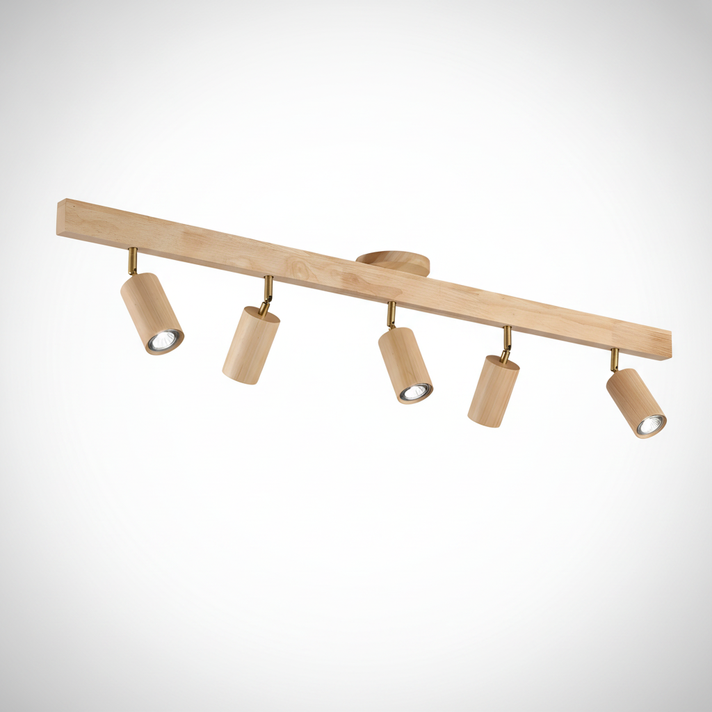 Ceiling Spotlight Rustic Natural Wood Beam, Metal, E27 Base