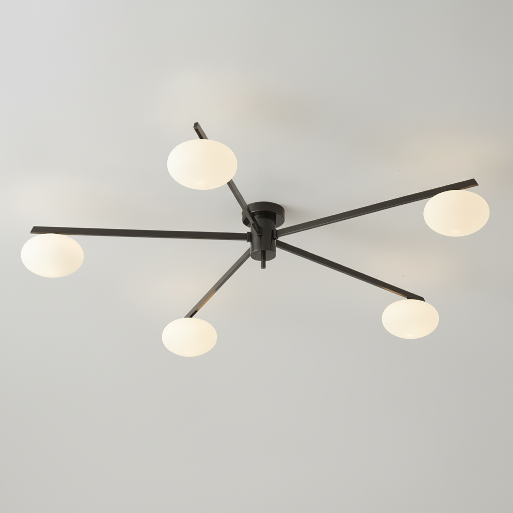 Ceiling Light Metal White Glass Oval Shades, G9 Base