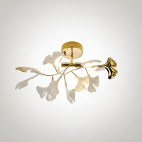 Flush Ceiling Light Organic Ginkgo Leaf Metal Ceramic, E12 Base