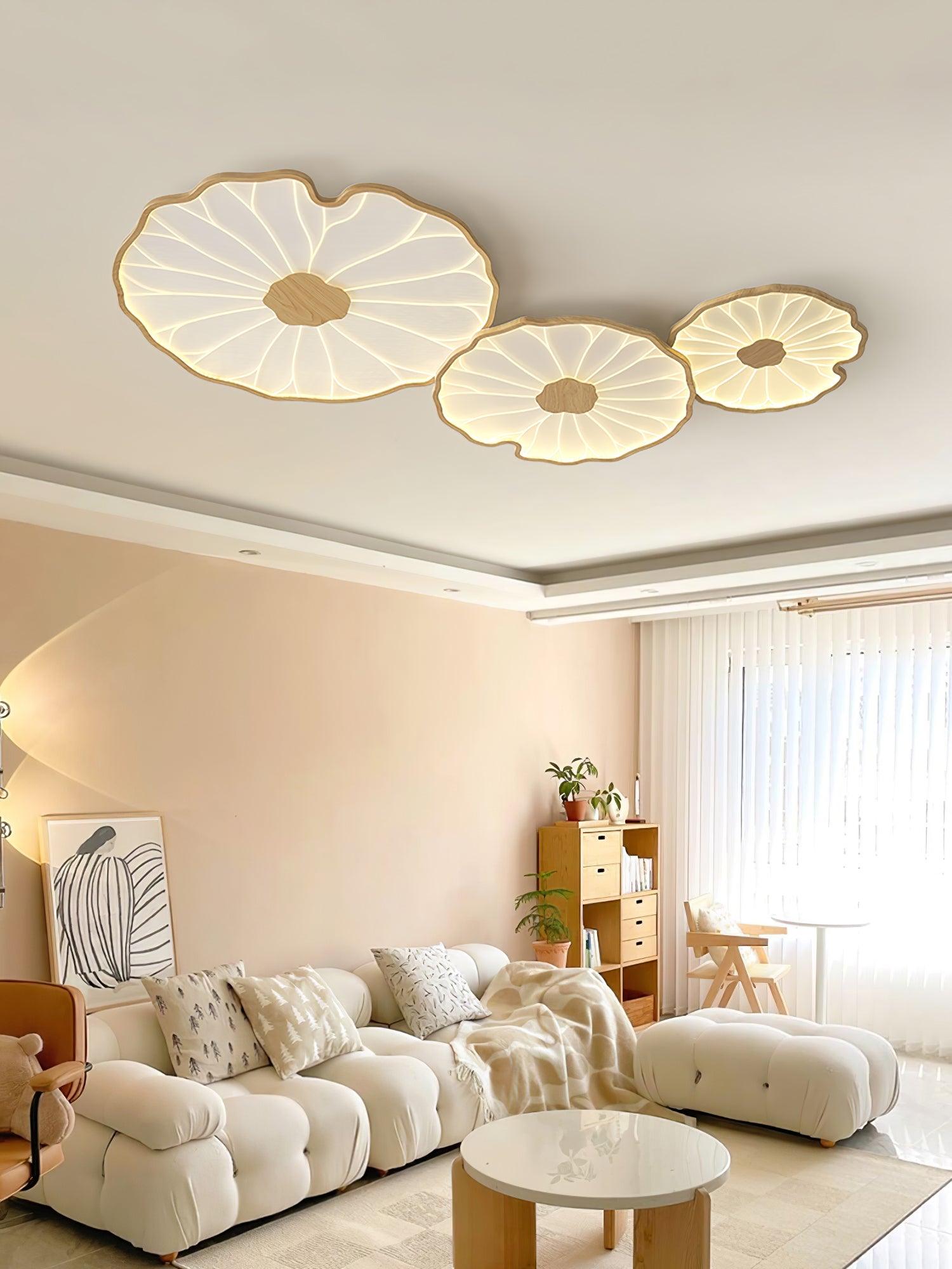 Plafonnier Feuille de Lotus en Bois Image