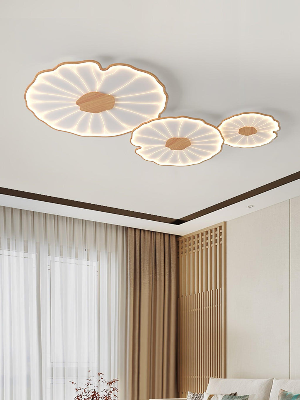 Plafonnier Feuille de Lotus en Bois