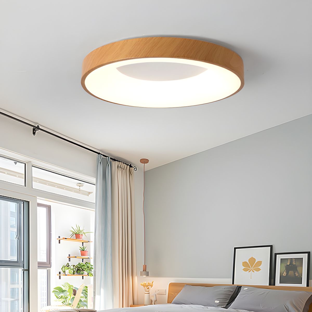 Plafonnier Rond Minimaliste en Bois