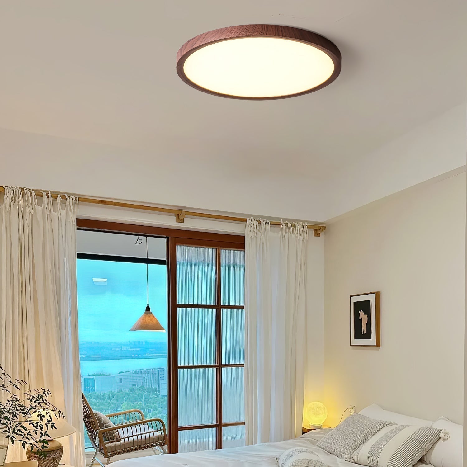 Plafonnier Rond Ultra-Fin Finition Bois