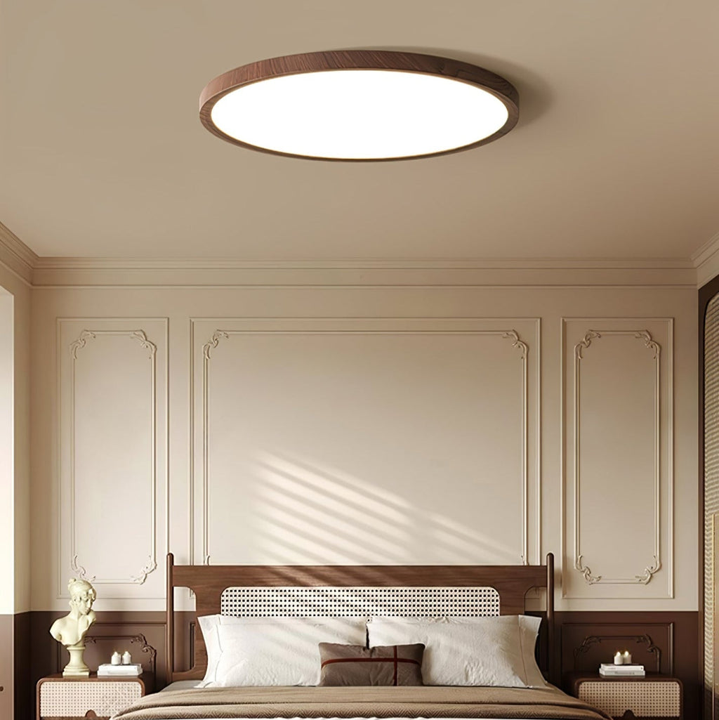 Plafonnier Rond Ultra-Fin Finition Bois
