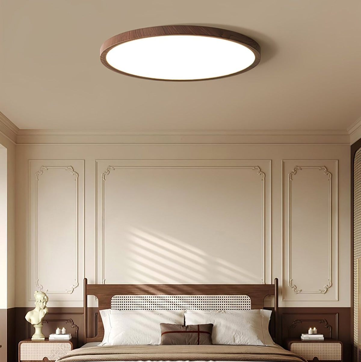 Plafonnier Rond Ultra-Fin Finition Bois
