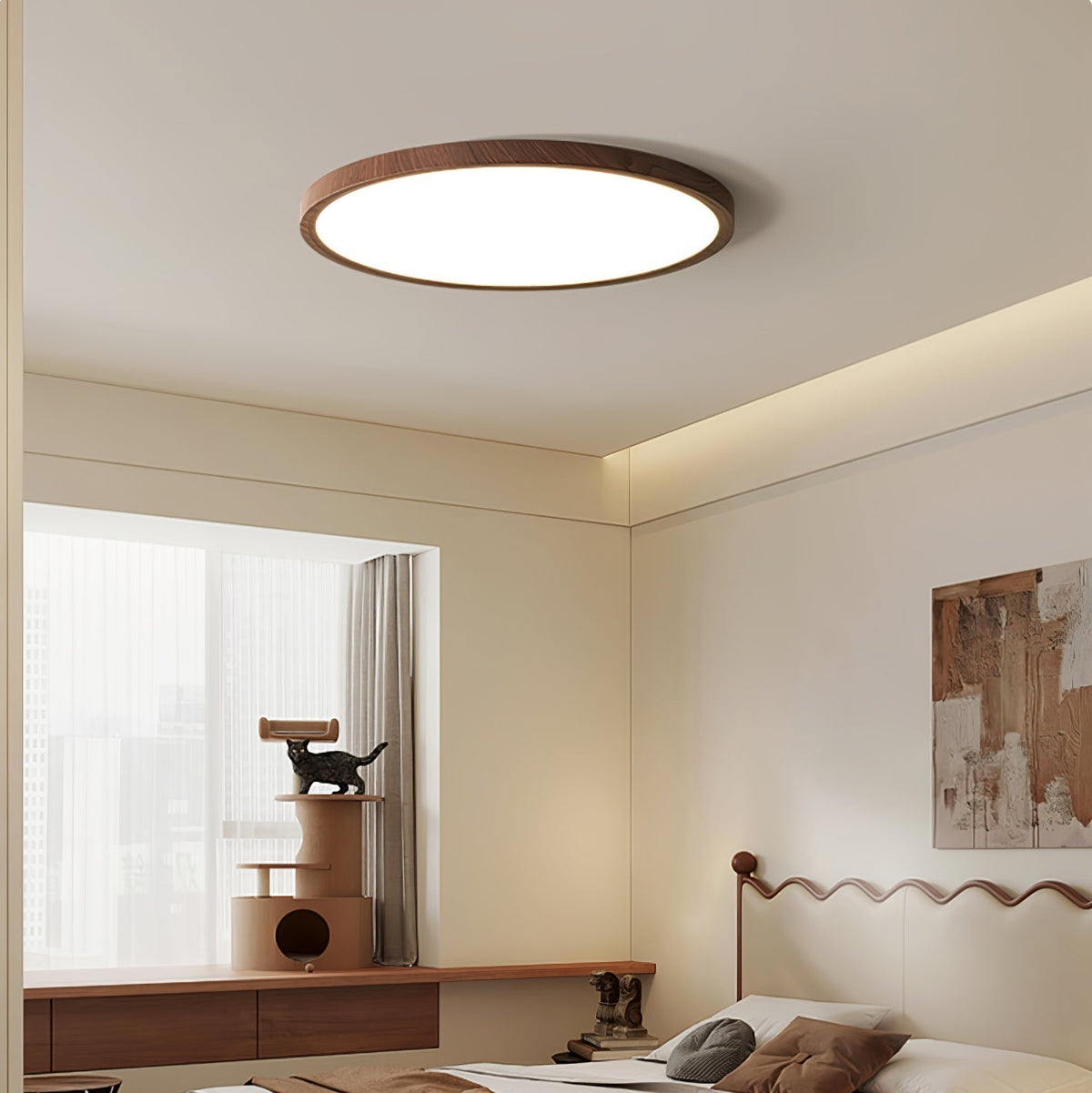 Plafonnier Rond Ultra-Fin Finition Bois