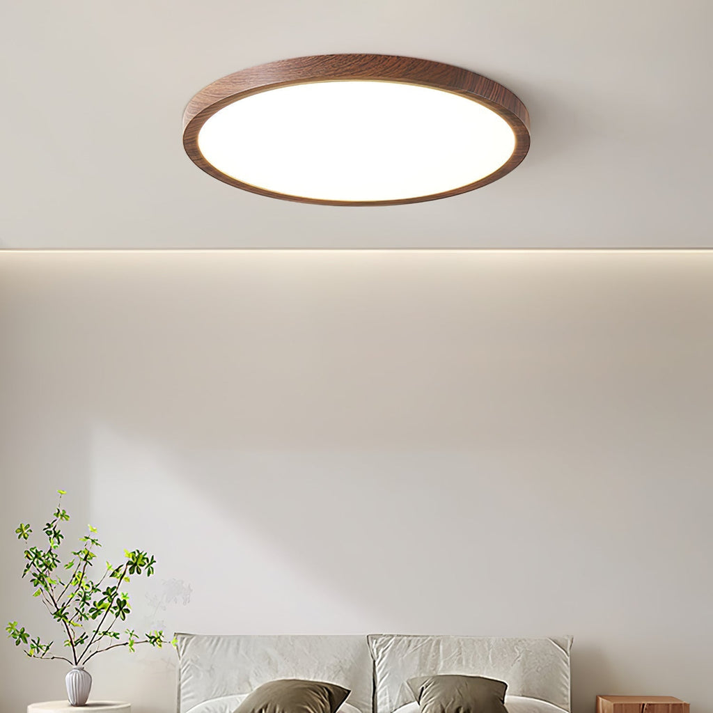 Plafonnier Rond Ultra-Fin Finition Bois