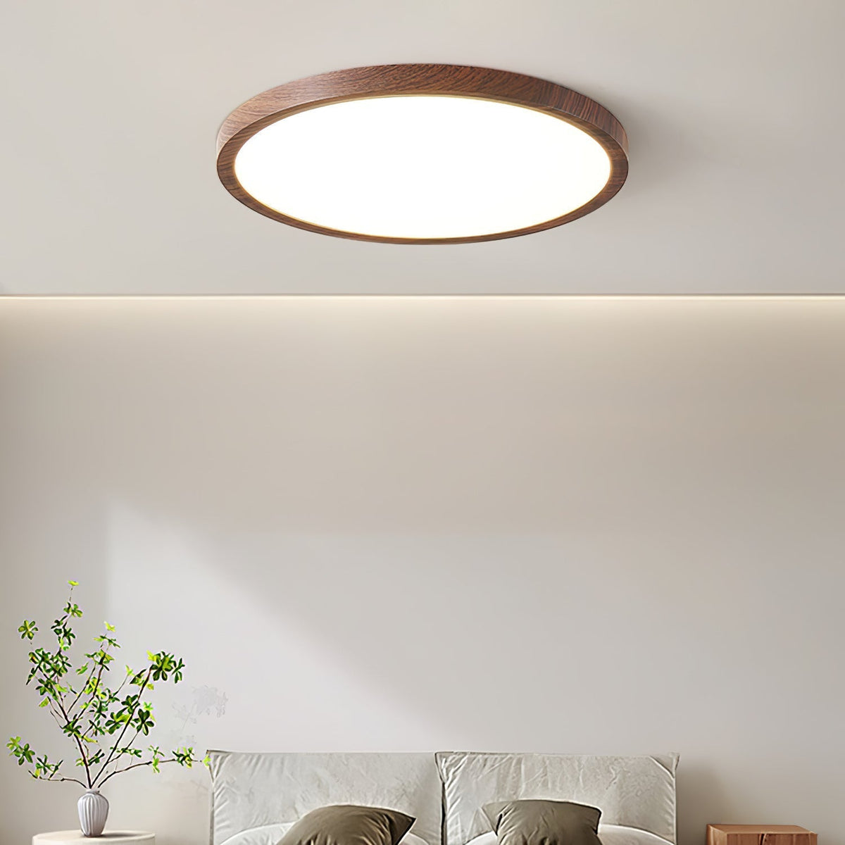 Plafonnier Rond Ultra-Fin Finition Bois