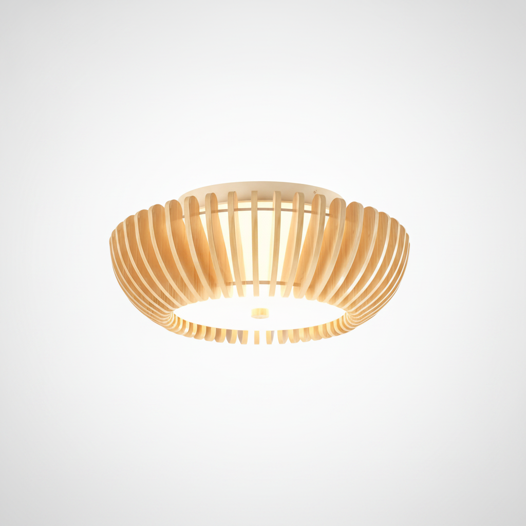 Flush Mount Ceiling Fixture Scandinavian Wood Round