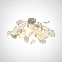 Flush Ceiling Light Organic Ginkgo Leaf Metal Ceramic, E12 Base