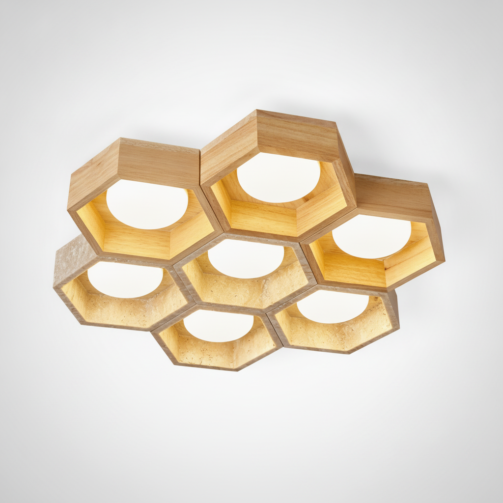 Flush Mount Ceiling Light Yellow Travertine Stone with Frame
