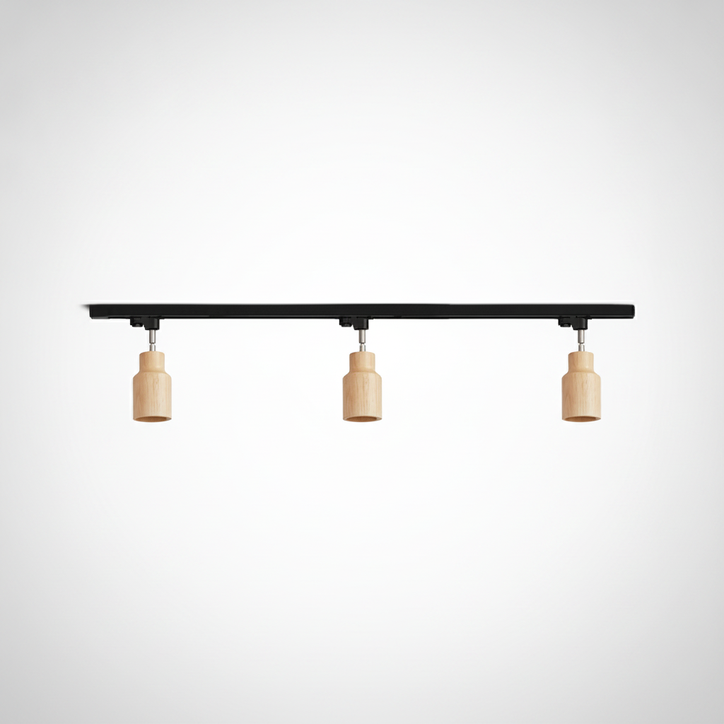 Track Ceiling Light Wood and Metal, GU10 Base, Hardwired