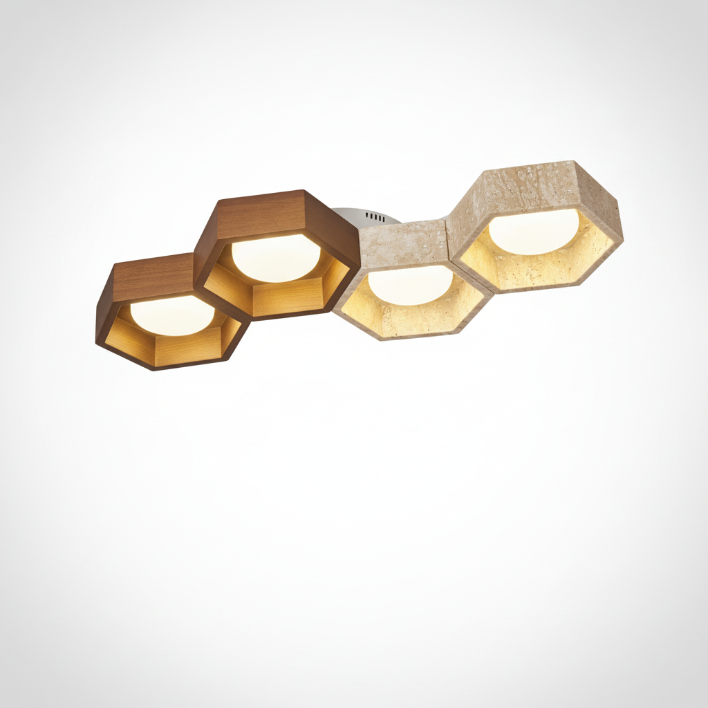 Flush Mount Ceiling Light Yellow Travertine Stone with Frame