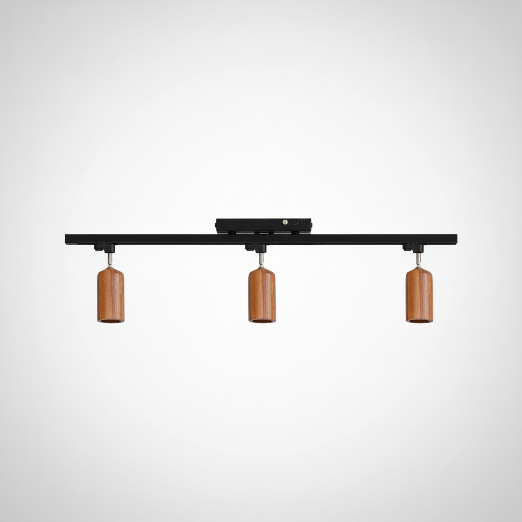 Track Ceiling Light Wood and Metal, GU10 Base, Hardwired