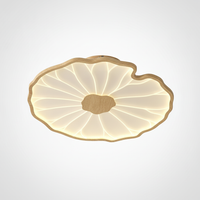 Flush Mount Ceiling Lamp Lotus Leaf Metal Acrylic, Wood Grain Finish