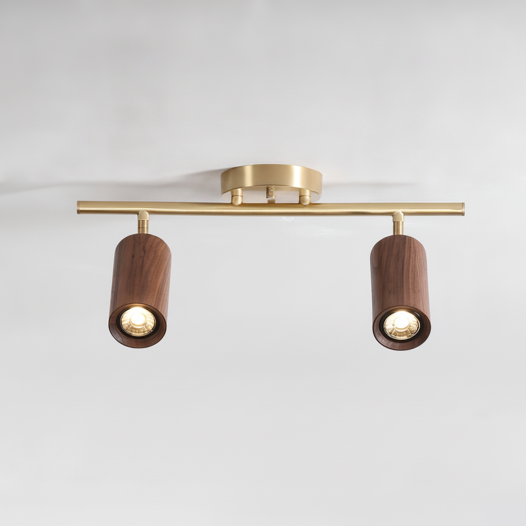 Ceiling Light Japandi Minimalist Wood Brass Acrylic Shade, E26 Base