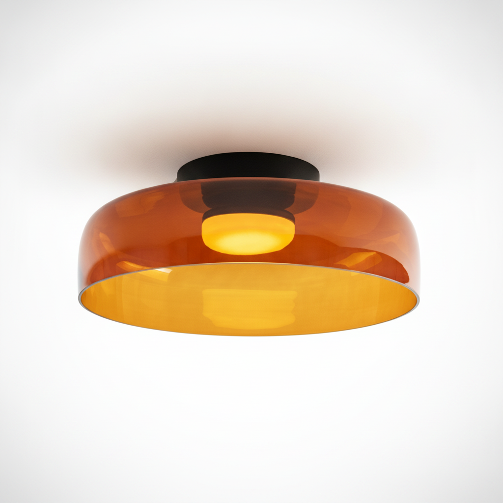Metal and Glass Flush Mount Ceiling Fixture, Integrated LED