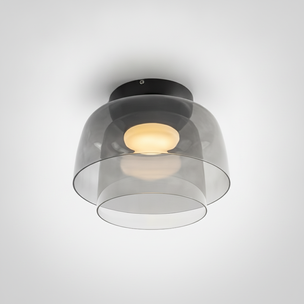 Metal and Glass Flush Mount Ceiling Fixture, Integrated LED