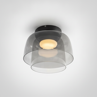 Metal and Glass Flush Mount Ceiling Fixture, Integrated LED