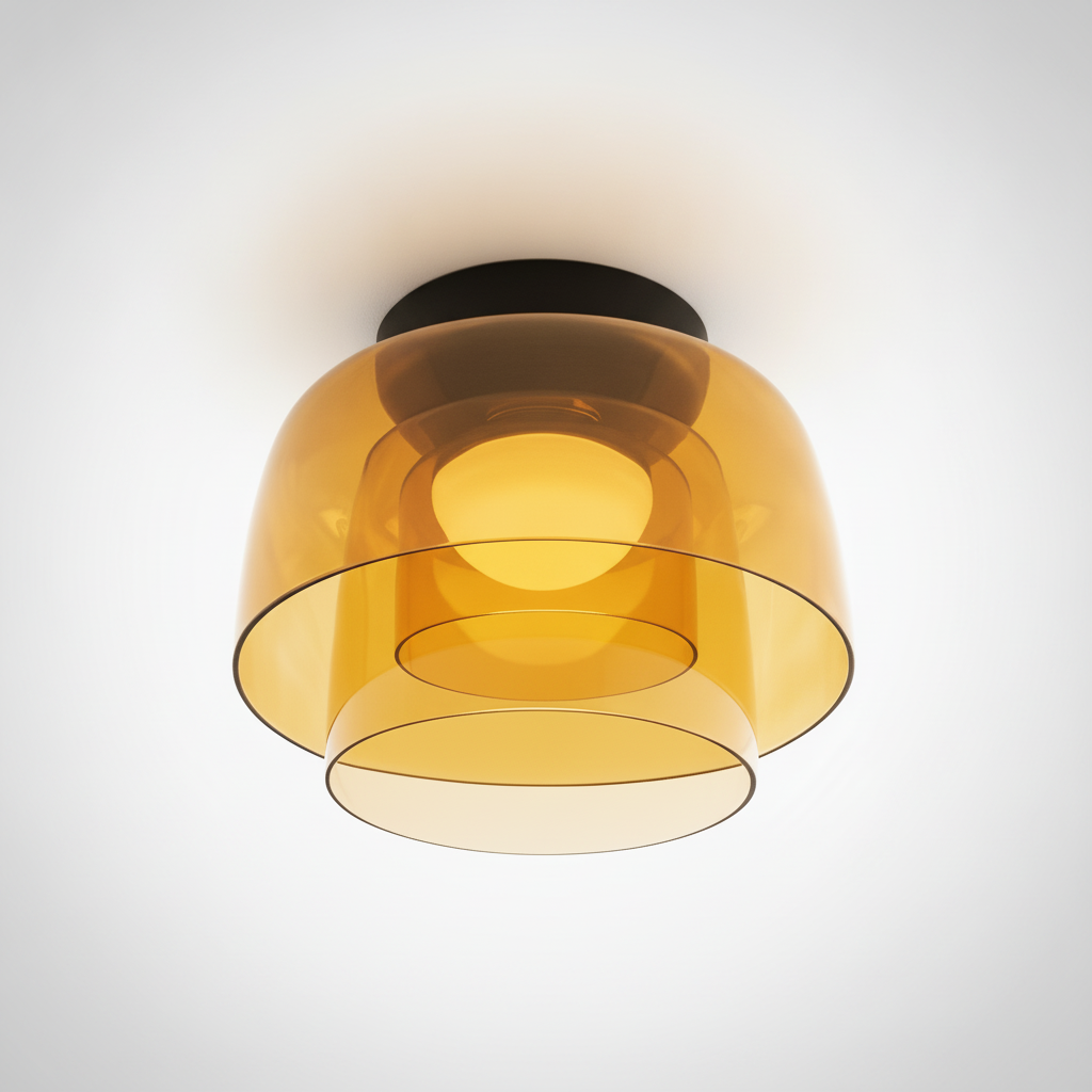 Metal and Glass Flush Mount Ceiling Fixture, Integrated LED