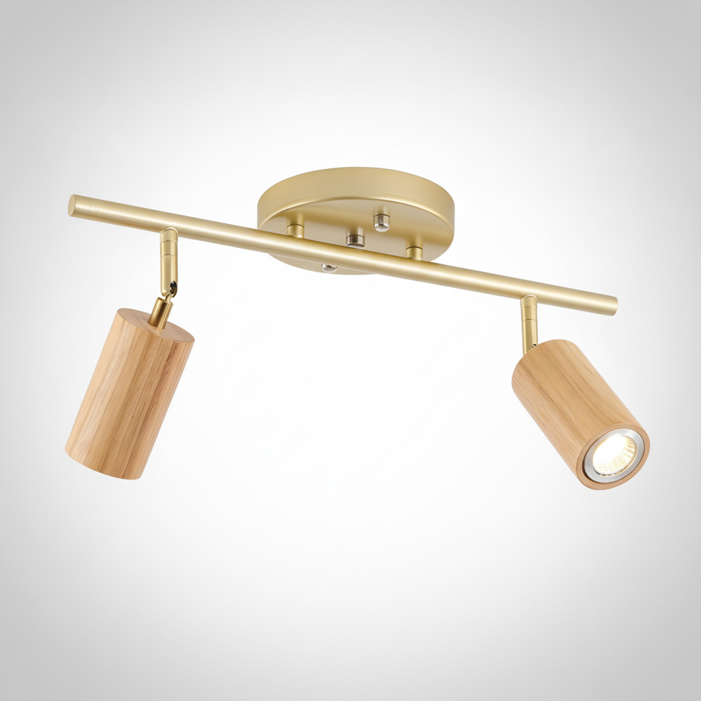 Ceiling Light Japandi Minimalist Wood Brass Acrylic Shade, E26 Base