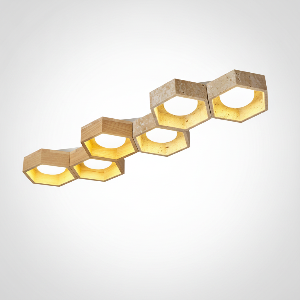 Flush Mount Ceiling Light Yellow Travertine Stone with Frame
