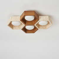 Flush Mount Ceiling Light Yellow Travertine Stone with Frame