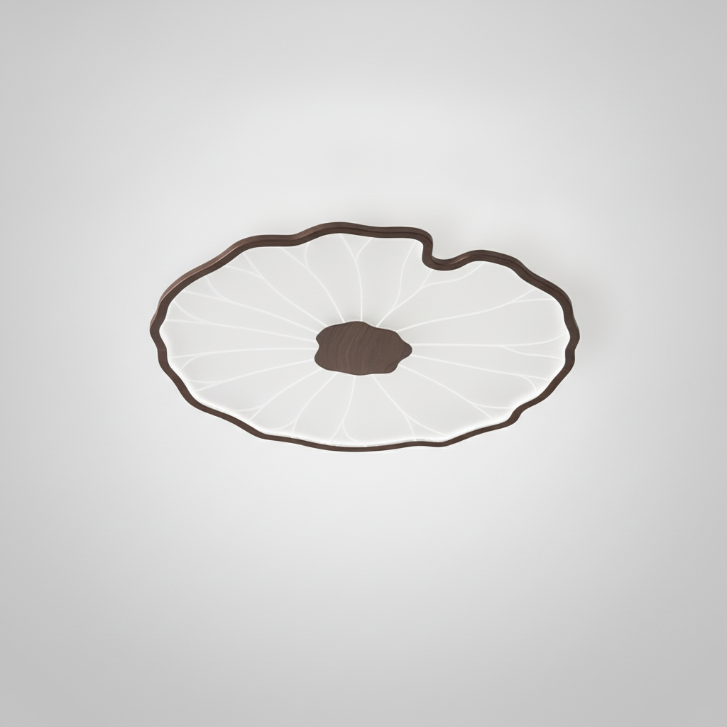 Flush Mount Ceiling Lamp Lotus Leaf Metal Acrylic, Wood Grain Finish