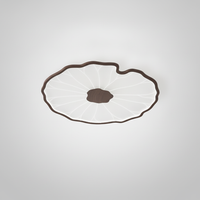 Flush Mount Ceiling Lamp Lotus Leaf Metal Acrylic, Wood Grain Finish