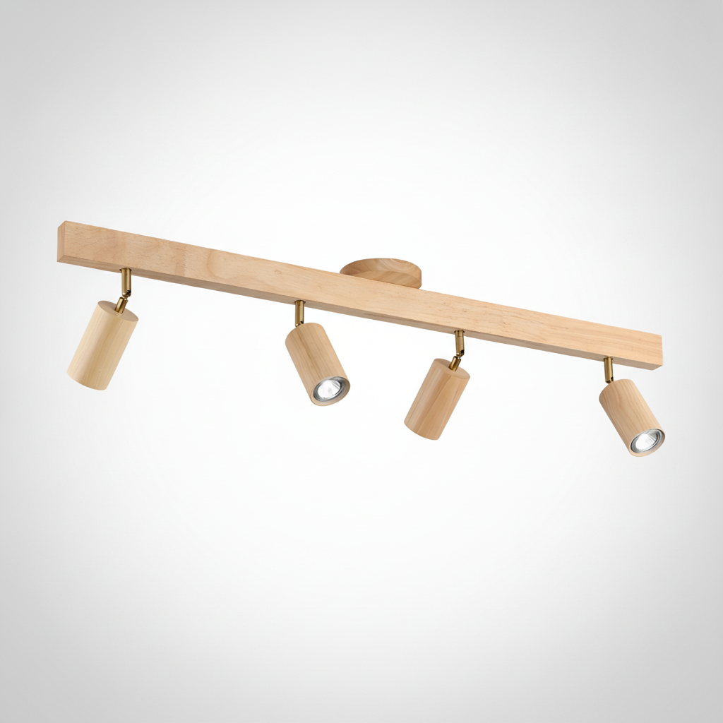 Ceiling Spotlight Rustic Natural Wood Beam, Metal, E27 Base